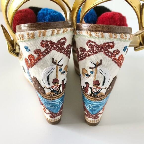 Christian Louboutin Cycladissimo Pompom Embroidered Platform Wedge Sandals 36 - Picture 6 of 11